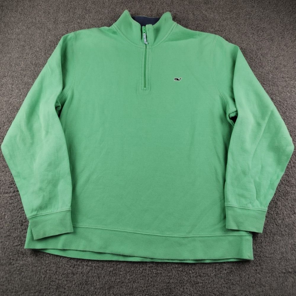Vineyard Vines Cotton Pullover Mens Large 1/4 Zip Green Whale Logo